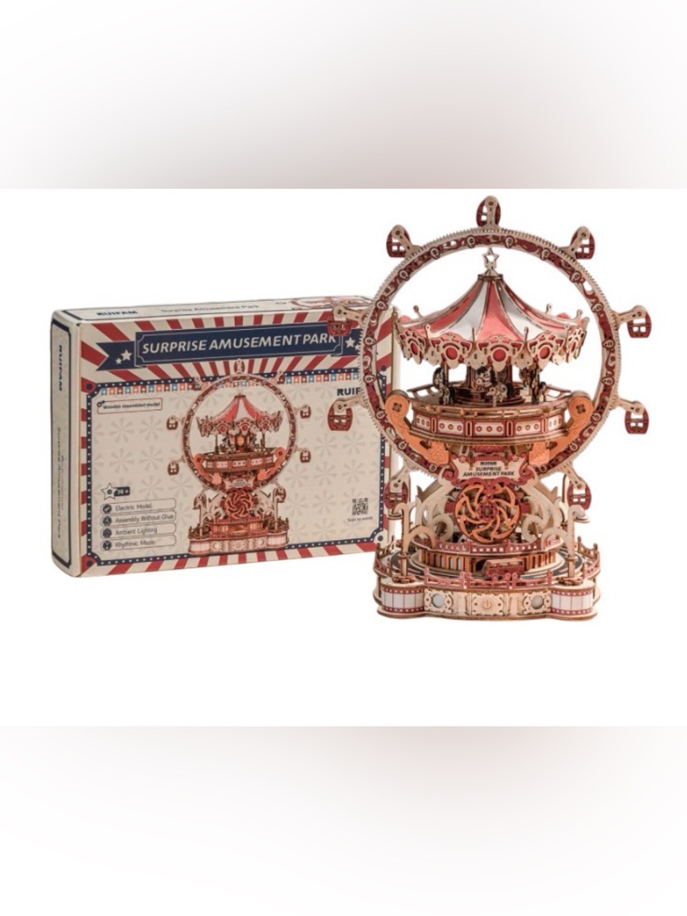 New/Sealed RUIFAM Surprise Amusement Park 3D wooden puzzle WITH MUSIC BOX